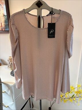 Adrianna Papell Blush Pink Polka Dot Blouse